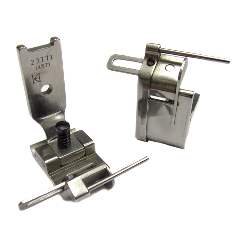 23771 Tape Attaching Foot with Guide — Tape Attaching Foot with Guide for Singer / Juki Zigzag Machine Elastic tape guide is adjustable.