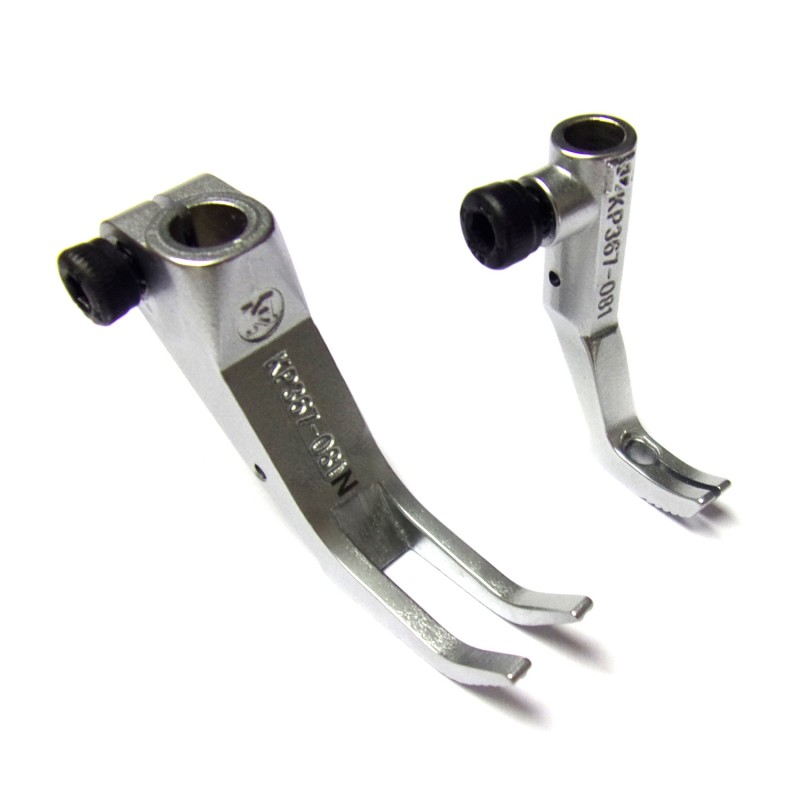 KP367-N081 Presser Feet — Presser foot width : 10 mmFeeding foot width : 4.5 mmPresser feet set for narrow operation.*They must be used together with KH467N081-NP/FD needle plate and feed dog