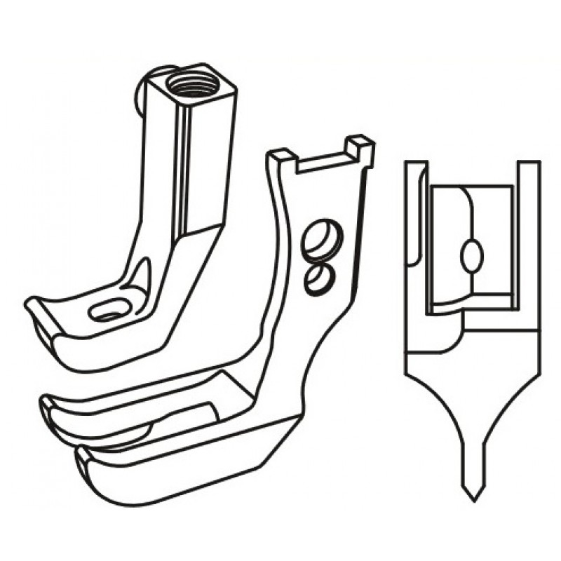 KH335TG Piping Feet — Left cording groove is integrated one half of each in the presser foot and feeding foot
