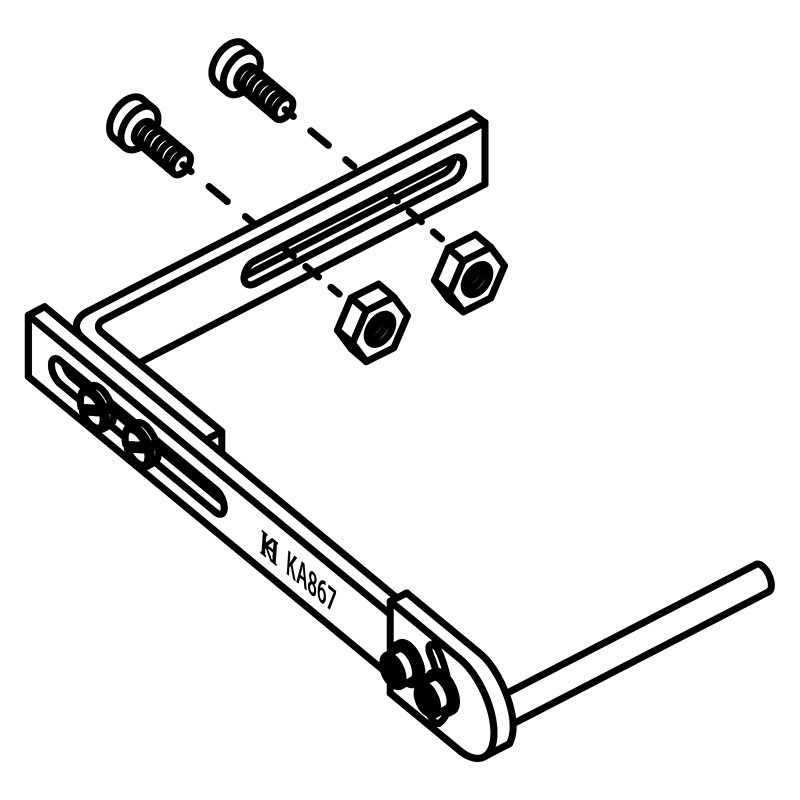 KA867 Folder Bracket — Suspending folder bracket for heavy duty machines. Bracket diameter: 6.3mm *Please confirm that the sewing machine has corresponding screw holes, otherwise it cannot be installed.