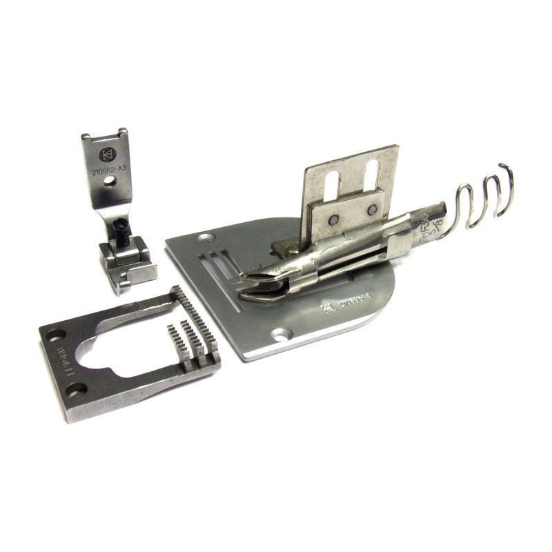 KHF59C Raw Edge Binding Set — Raw Edge Binder (KHF36C) with Gauge Set for Zigzag Machines For thin materials, thin leather and plastic materials. Below are the default combinations for reference. *The binding effect may vary depending on different materials and sizes. Please use different gauge sets/parts according to your own needs.