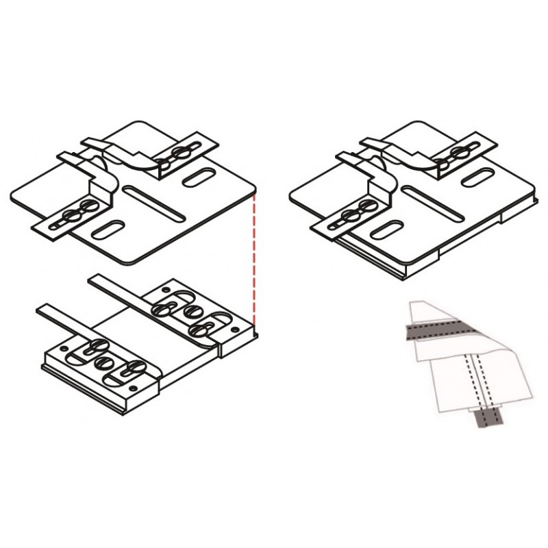 KHF767F Slide Plate — For 767 Top : Adjustable downturn hemmer on both sides Bottom : Adjustable tape guide (15-25 mm) in the front slide plate