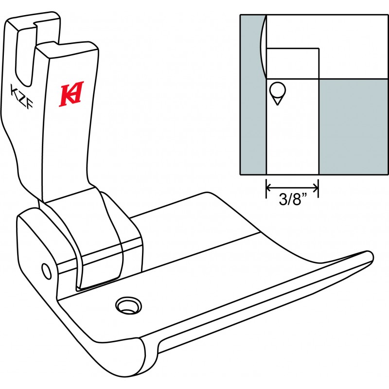 KZF Hemming Feet — Hemming Feet with Edge Guide Groove Width: 3/8" *For size 1-1/2", please see SP-735 Hemming Feet