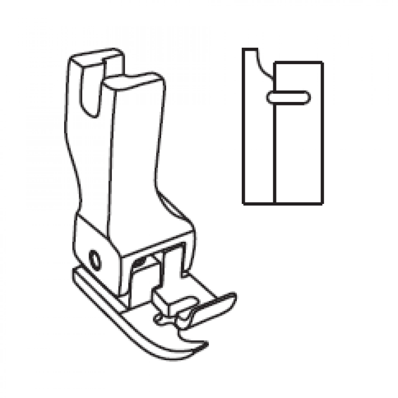 KP438-13 Guiding Foot — Its compensating guide at the left hand side make the material can go straight easily. Needle Hole is split into two on the two toes. Suitable for Pfaff 438 and 938. Needle Hole : 6.5mm Total Presser Width : 13mm