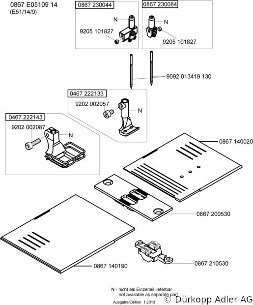 867-290040 Dürkopp Adler 2-Needle lockstitch flatbed bottom feed, needle feed and alternating foot top feed sewing machine (0867 990008 115)