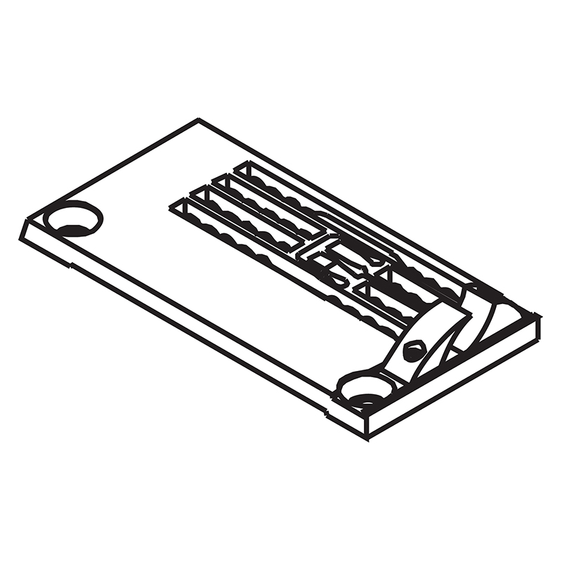 S08724-001D Needle Plate with Fabric Guide — Needle Plate with Fabric Guide for Brother Coverstitch Machine Fabric guide is adjustable and removable, can be adjusted according to the thickness of the fabric. Suitable for machine: