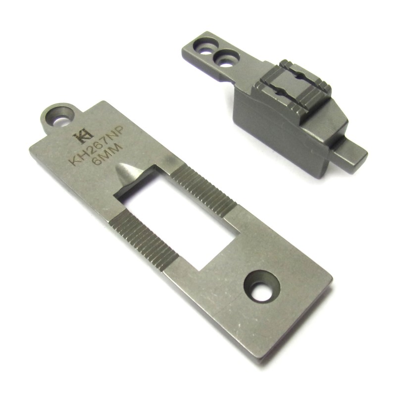 KH267-DNP/DFD Needle Plate + Feed Dog — Regular needle plate and feed dog set for 267 double needle machine*For 10, 12mm needle plate and feed dog, there is a center bar and groove on it.