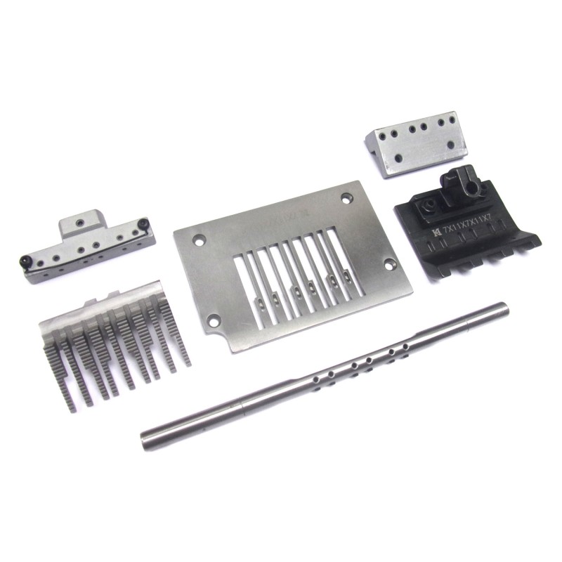 KH4412AD Gauge Set — Gauge Set for 3 Stripe Tapes Patern Specially for famous brand (e.g. Adidas) sport wares, which can sew 3 stripe tapes / PVC tapes simultaneously. Suitable for machine: 4406P, 4408P, 4409P, 4412P, 4406PL, 4412PL KH4412AD Gauge Set includes: Needle Space: Optional Items: