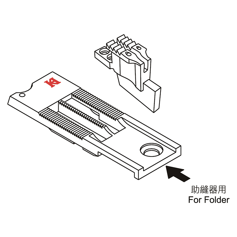 KNT3568U Needle Plate + KFT3568U Feed Dog — Needle Plate and Feed Dog for Folder KNT3568U Needle Plate KFT3568U Feed Dog Needle hole diameter : 1.3mm Pitch : 1.5mm Suitable for Machine: