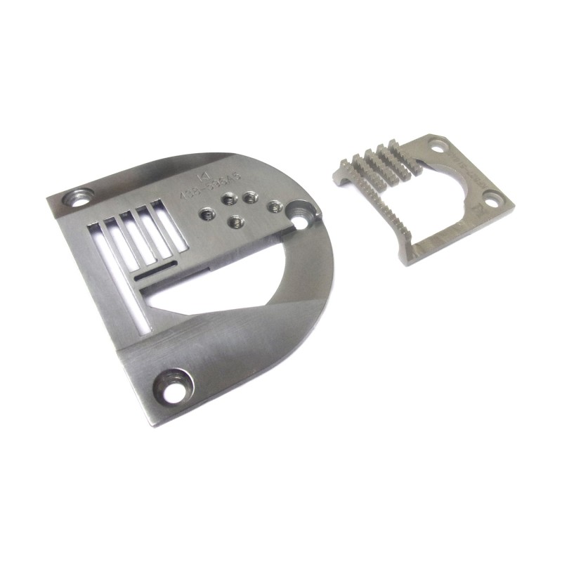 KN438596-A5 Needle Plate + KF527516-A5 Feed Dog — Binding Needle Plate and Feed Dog for Durkopp Adler 527i KN438596-A5 Needle Plate Needle Hole Size : 10.3 x 1.4mm KF527516-A5 Feed Dog Teeth Width : 18.1mm Teeth : 5 rolls