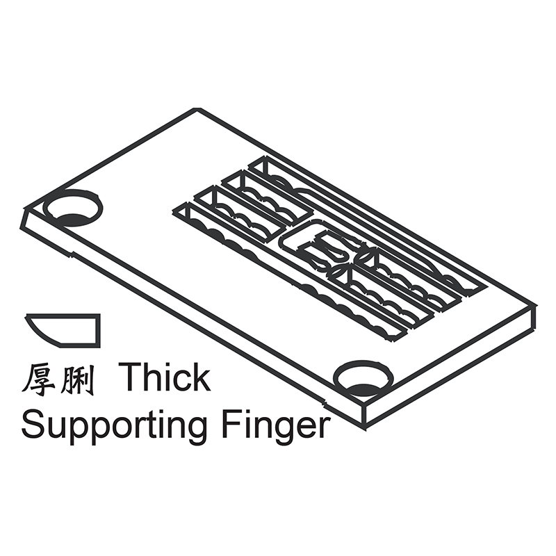 257018B-L Needle Plate — Needle Plate for Pegasus Coverstitch Machine Thick supporting fingers for thin material. Suitable for machine: