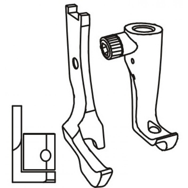 KH1510TG (KH1510PLT) Piping Feet — Left cording groove is integrated one half of each in the presser foot and feeding foot