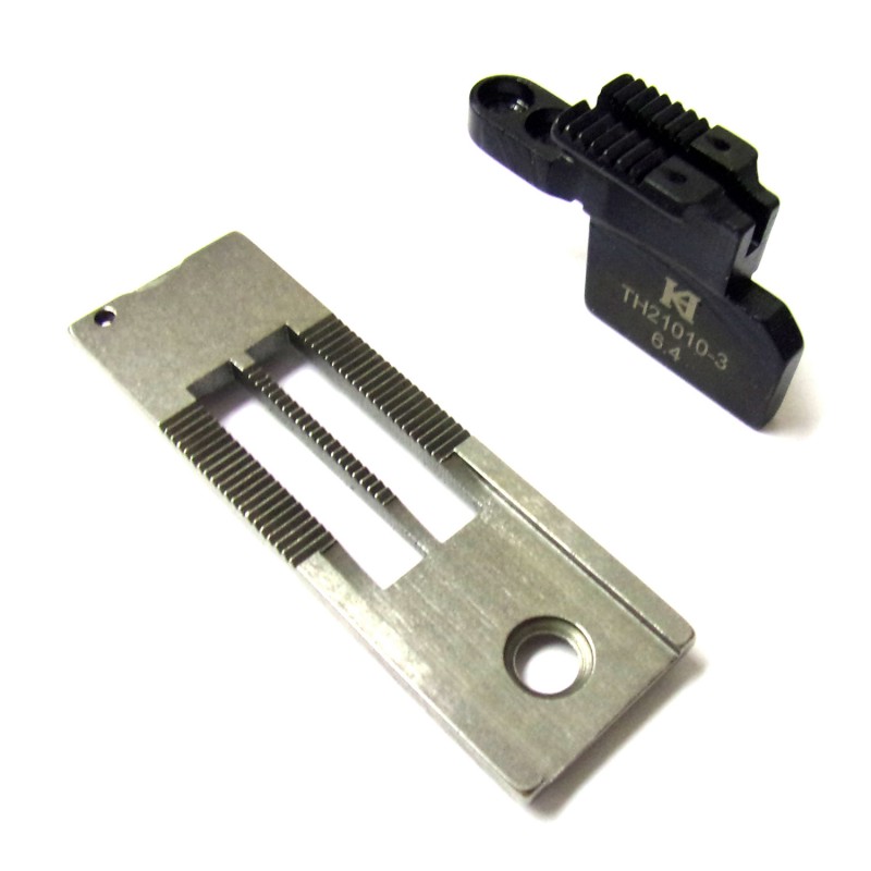 TH21010-2 Needle Plate + TH21010-3 Feed Dog — Undercut Double Needle Gauge Set (for Thick Material) TH21010-2 Needle Plate Undercut needle plate for thick material TH21010-3 Feed Dog Feed dog for thick material