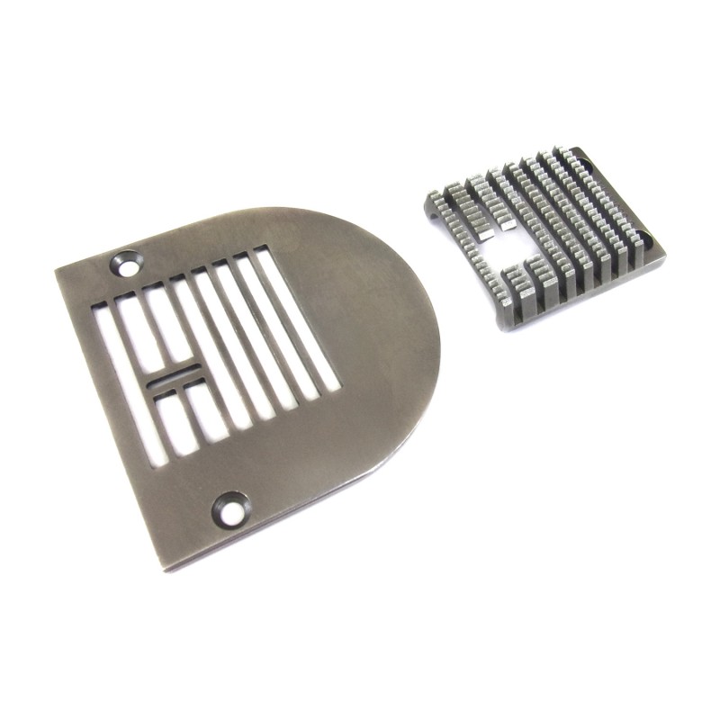 51768-8 Needle Plate + 417920-8 Feed Dog — Needle Plate and Feed Dog for Singer / Juki Zigzag Machine 51768-8 Needle Plate Needle Hole Size: 10 x 1.5mm(Wide) / 6 x 1.2mm(Narrow) 417920-8 Feed Dog Teeth Width : 34.5mm(Wide) / 28.5mm(Narrow) Teeth in Mid-row : 5T + 10T