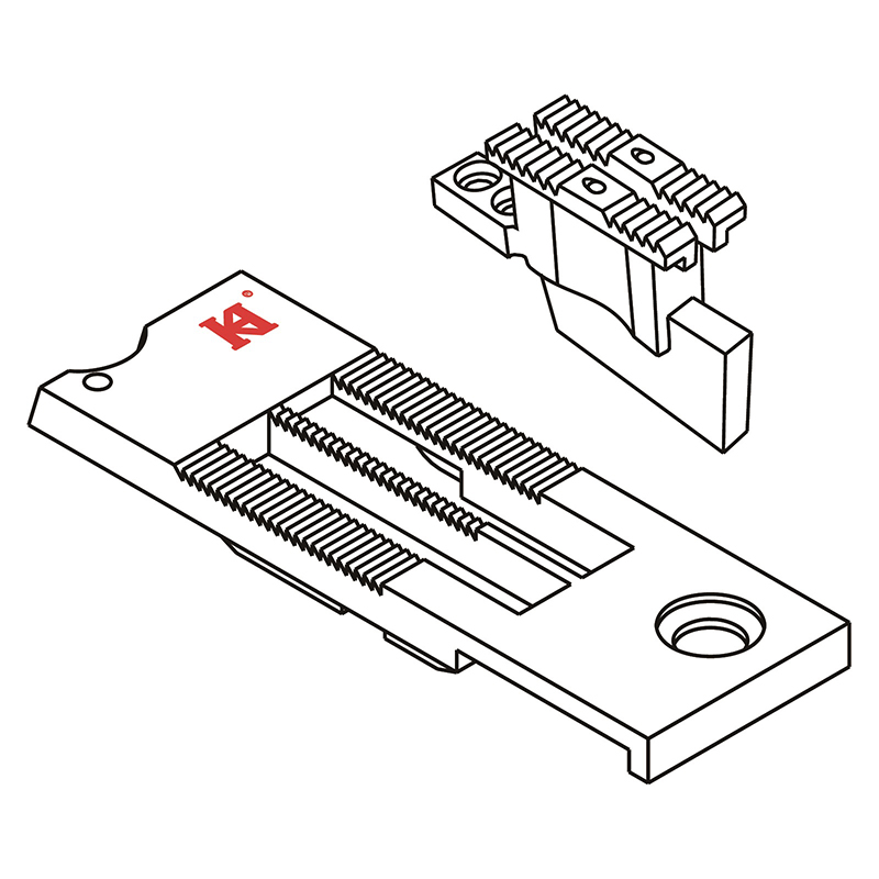 KNT3568L Needle Plate + KFT3568LS Feed Dog — Needle Plate and Feed Dog with Longer Teeth (Fine) KNT3568L Needle Plate KFT3568LS Feed Dog with longer teeth (Fine) Needle hole diameter : 1.1mm Pitch : 1.0mm Suitable for Machine: