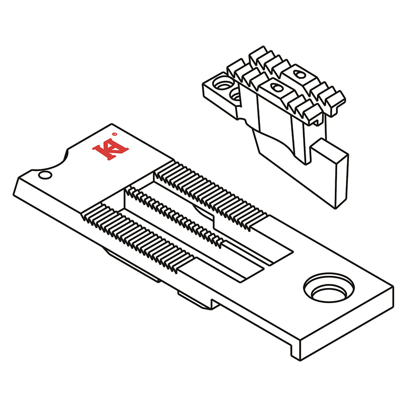 KNT3568L Needle Plate + KFT3568L Feed Dog — Needle Plate and Feed Dog with Longer Teeth KNT3568L Needle Plate KFT3568L Feed Dog with longer teeth Needle hole diameter : 1.1mm Suitable for Machine:
