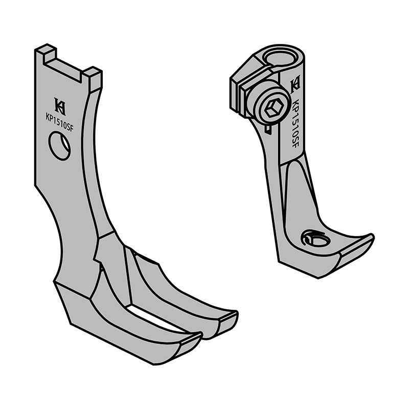 KP1510SF Static-Free Standard Feet — Anti-Static Presser Feet for Heavy Duty Fiber-reinforced plastic presser feet. Presser foot width : 14 mm Feeding foot width : 6 mm