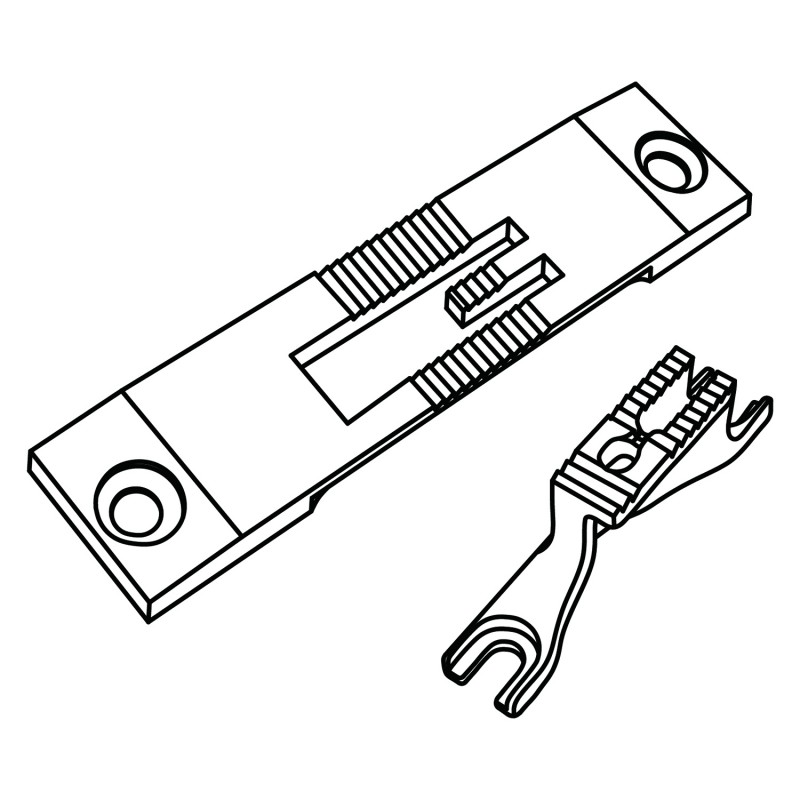91-150 602-05 Needle Plate + KH1525A-FD Feed Dog — For soft / thin materials Max. stitch length : 9mm 91-150 602-05 Needle Plate KH1525A-FD Feed Dog Feeding Width: 7.6mm