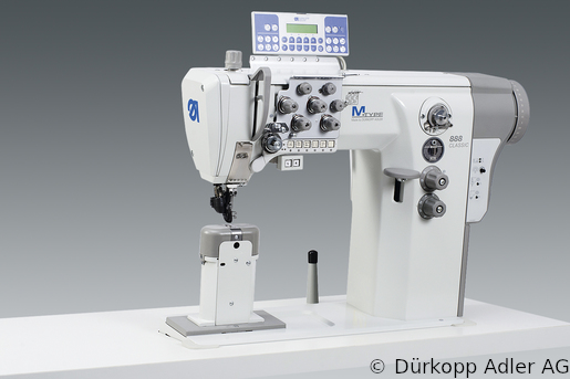 888-460522-M Dürkopp Adler 2-Needle lockstitch post bed wheel feed, needle feed and top driven roller presser (also during backtacking), integrated sewing drive sewing machine(0888 990211 004)
