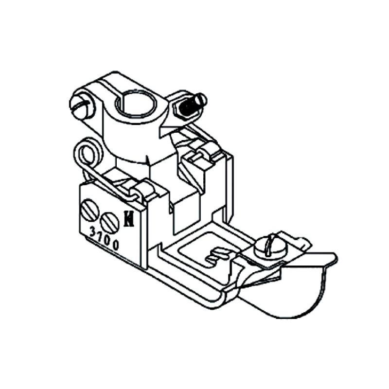 3700 Presser Foot with Center Guide — Presser Foot with Center Guide for Coverstitch Machine Center guide is adjustable and removable. Presser Bar Internal Diameter: 6.0mm