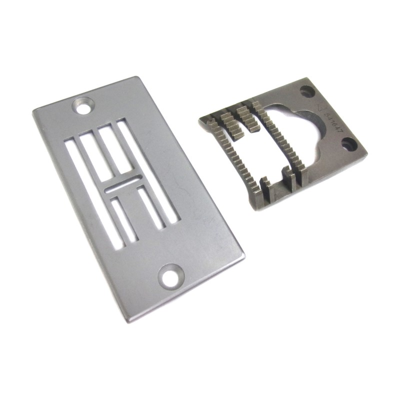 503605 Needle Plate + 541647 Feed Dog — Needle Plate and Feed Dog for Singer / Juki Zigzag Machine 503605 Needle Plate Needle Hole Width : 10mm 541647 Feed Dog Teeth Width : 17.5mm Teeth in Mid-row : 3T + 6T