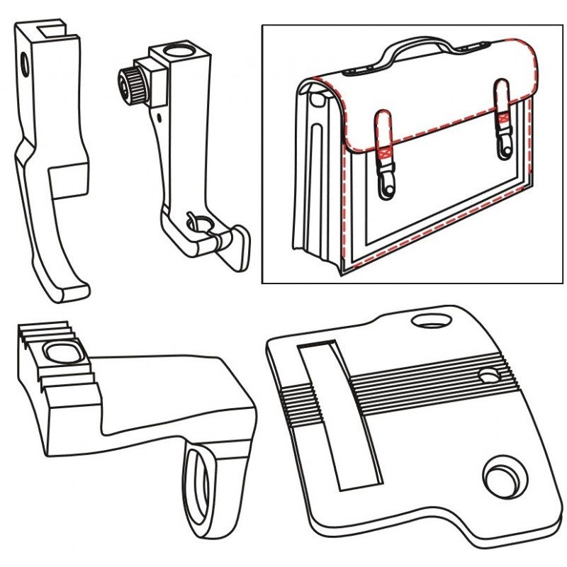 KH441RG-GS Gauge Set — Right guiding gauge set for Juki TSC-441 Full Set includes: *Options: The space between needle hole and right guide *Needle plate, feed dog, outside foot are compatible with all sizes.