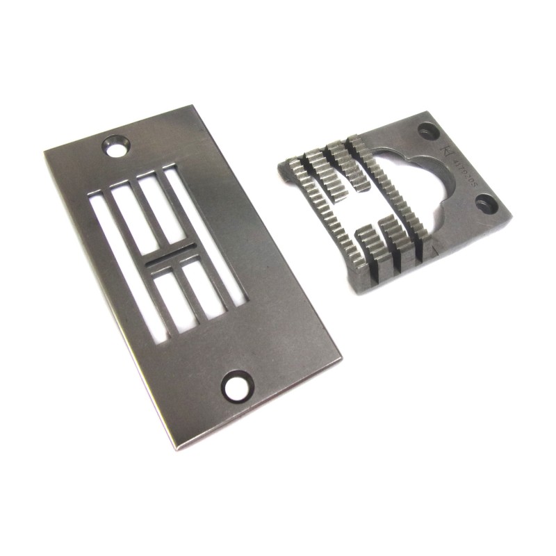 51768-S Needle Plate + 417920-S Feed Dog — Needle Plate and Feed Dog for Singer / Juki Zigzag Machine 51768-S Needle Plate Needle Hole Size : 10 x 1.0mm 417920-S Feed Dog Teeth Width : 17.5mm Teeth in Mid-row : 6T + 9T