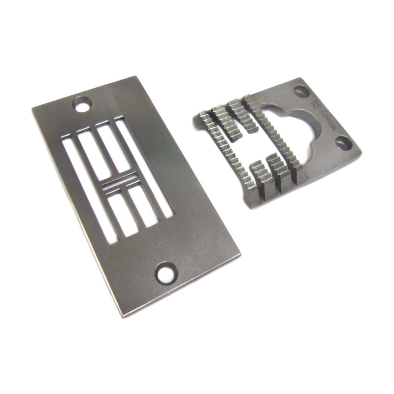 51768-L Needle Plate + 417920-L Feed Dog — Needle Plate and Feed Dog for Singer / Juki Zigzag Machine 51768-L Needle Plate Needle Hole Size : 10 x 1.5mm 417920-L Feed Dog Teeth Width : 17.5mm Teeth in Mid-row : 5T + 8T