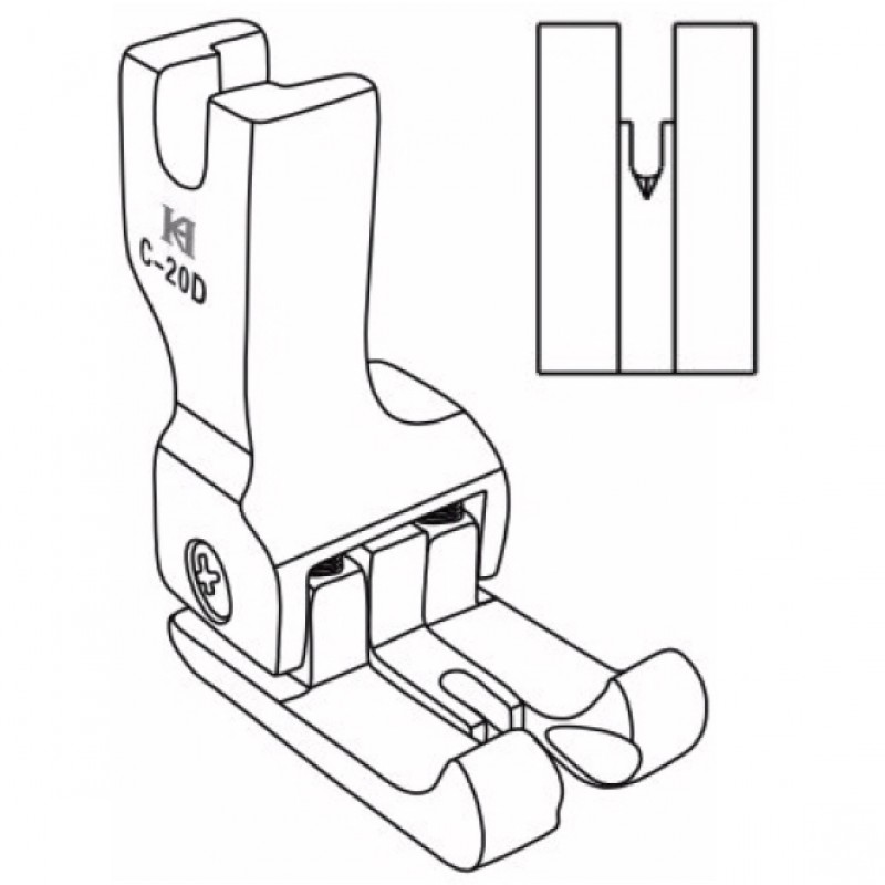 C-D Compensating Feet — Double Compensating Feet Size: C10D (1.0mm) C15D (1.5mm) C20D (2.0mm) Size options: Space between needle hole and left/right guide.