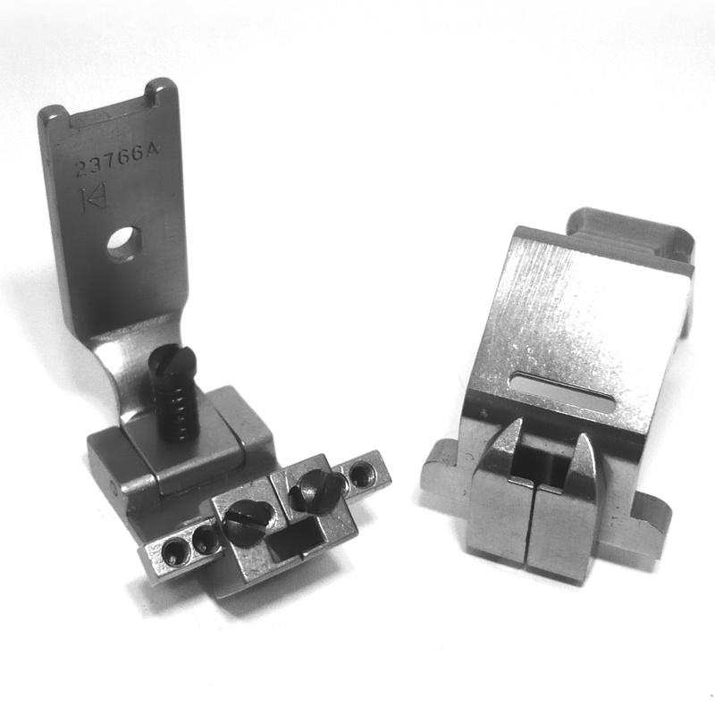 23766A Tape Attaching Foot — Tape Attaching Foot for Singer / Juki Zigzag Machine Elastic tape size can be adjusted. Elastic Tape Size : 5 ~ 18mm Needle Hole Width : 10mm Presser Foot Width : 17.5mm