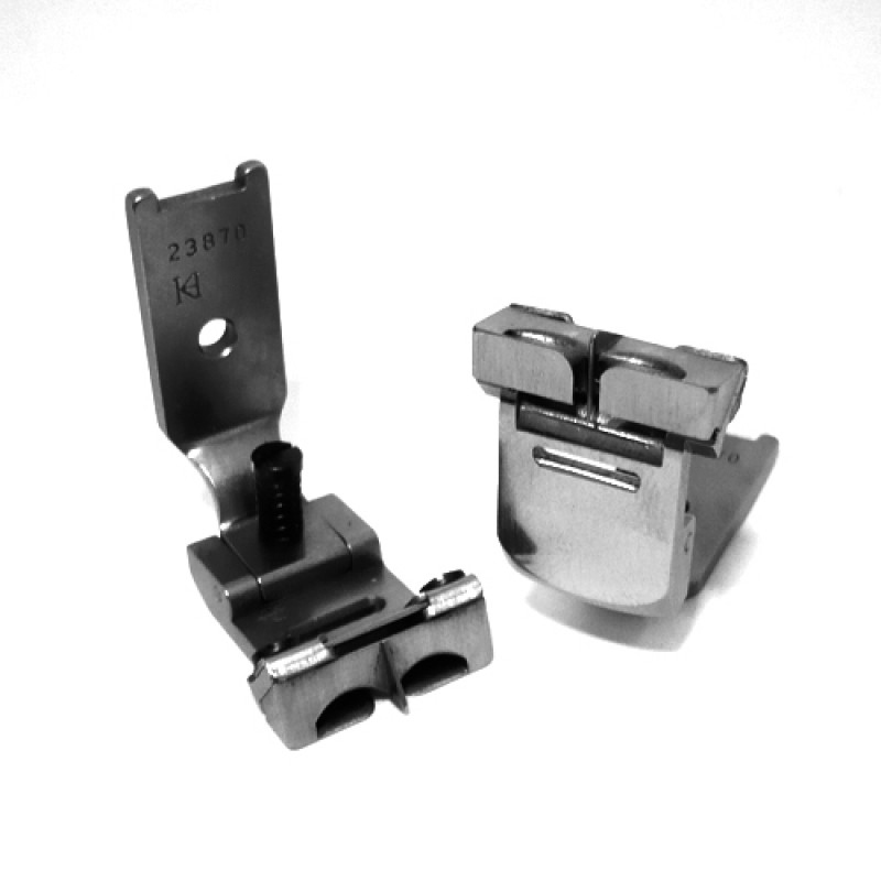23870 Tape Attaching Foot with Center Guide — Tape Attaching Foot with Center Guide for Singer / Juki Zigzag Machine Elastic tape size can be adjusted. Elastic Tape Size : 9 ~ 12mm Needle Hole Size : 10 x 1.5mm Presser Foot Width : 17mm