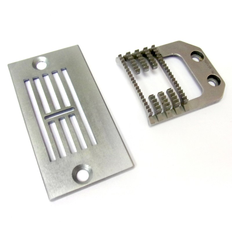 91-163 424-04 Needle Plate + 91-163 380-04 Feed Dog — Needle plate and feed dog for Pfaff 118 zigzag machine. 91-163 424-04 Needle Plate Needle Hole Width : 12.5mm 91-163 380-04 Feed Dog Teeth : 5 rolls Teeth Width : 18mm