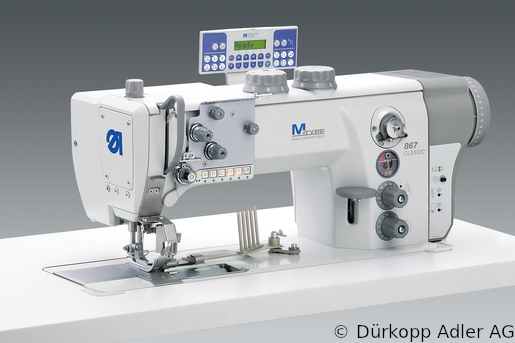 867-394342-M AE Dürkopp Adler 1-Needle lockstitch flatbed, triple feed sewing machine for trimming and binding operations, disengageable edge trimmer and moving binder, with integrated sewing drive (0867 990215 030)
