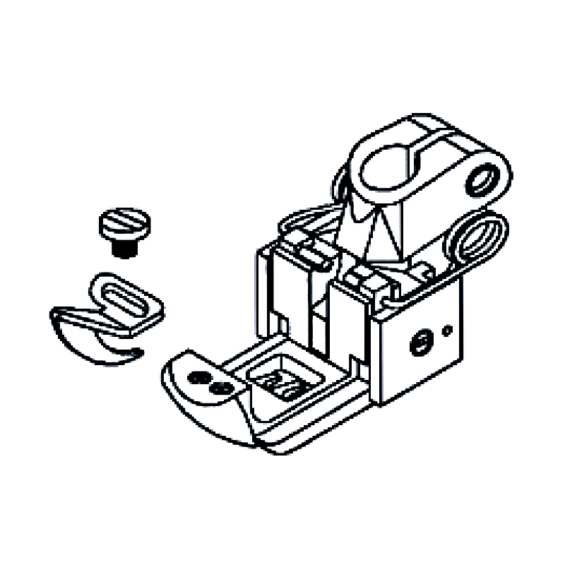 257472 Presser Foot with Center Guide — Presser Foot with Center Guide for Coverstitch Machine Center guide is adjustable and removable. Presser Bar Internal Diameter: 6.0mm