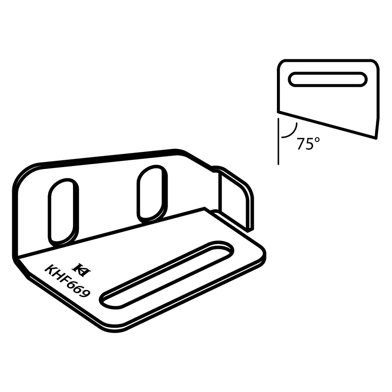 KFB669 Binder Base Bracket with Guide — 75° Binder Base Bracket with Guide Left / right movable. *The binder requires 2 screw holes with 16mm distance for mounting the bracket.