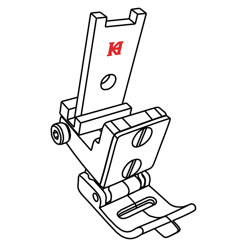 KVP-M Compensating Foot — Compensating Foot with Center Guide (for Thick Material) Center guide on right toe. Presser foot position can be adjusted. Convertible presser foot shank for Pfaff zigzag or other zigzag machine (e.g. Juki, Singer, Brother). Needle Hold Width: 11mm Left/Right Toe Width: 8.5mm