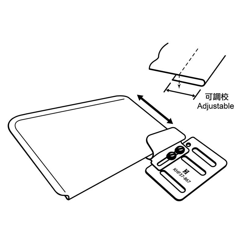 KHF37-867 Downturn Folder — Downturn Folder Finished size : 3/4" ~ 2-1/2" (adjustable). Reversible bracket for different machines. Can be used with swing bracket.