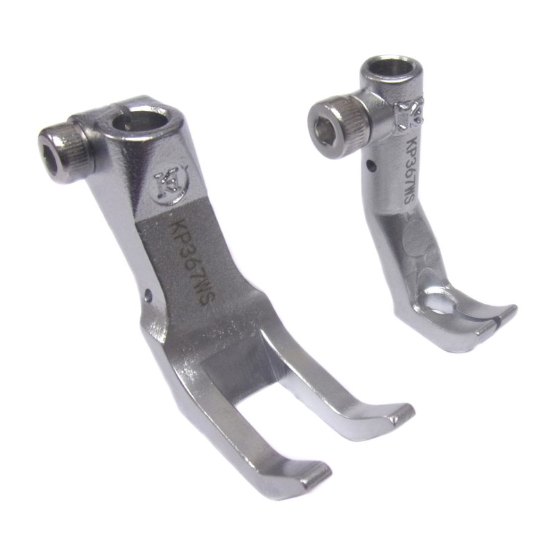 KP367WS Standard Feet with Smooth Bottom — Standard Presser Feet with Smooth Bottom for Heavy DutyFor europe gauge.Smooth-bottom prevents scratching of fabric.ApplicationStandard stitchSpecificationPresser foot width: 15mmFeeding foot width: 7.5mmMaximum stitch length: 9mmCompatible machine modelsDurkopp Adler: 367, 467, 667, 669, 767, 768, 867, 868, 869, 1767Juki: LU-1509N, LU-1511N, LU-1521N, LU-2210, LU-2212N, LU-2216N, LU-2220N, LU-2810A, LU-2810A-7, LU-2828A, PLC-2710Brother: LS2-B891Seiko: BBW-8BLVetron: 5000, 5010, 5100, 5110Sunstar: KM-1060BL, KM-1070BLHighlead: GC20688, GC24688Global: WF-1767 series